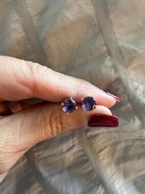 Purple Amethyst Silver Prong Stud Earrings